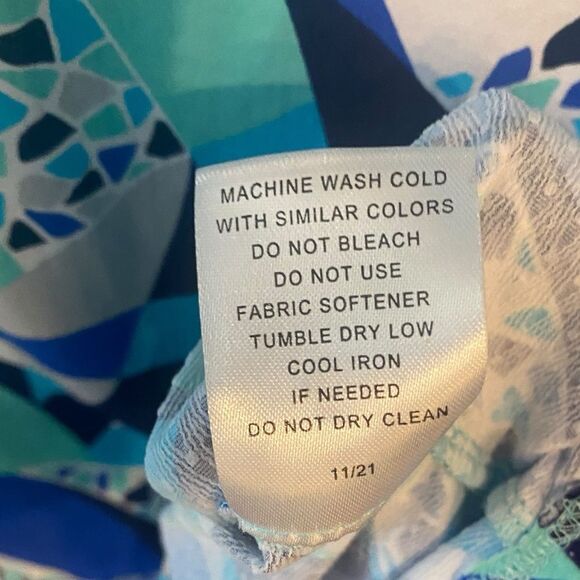 Ibkul Sz 2XL Turquoise Blue Geometric Print UV Sun Protection Long Sleeve Top - Picture 5 of 7